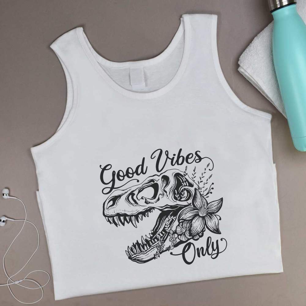 'Good Vibes Floral Dinosaur Skull' Adult Vest / Tank Top (AV039020)