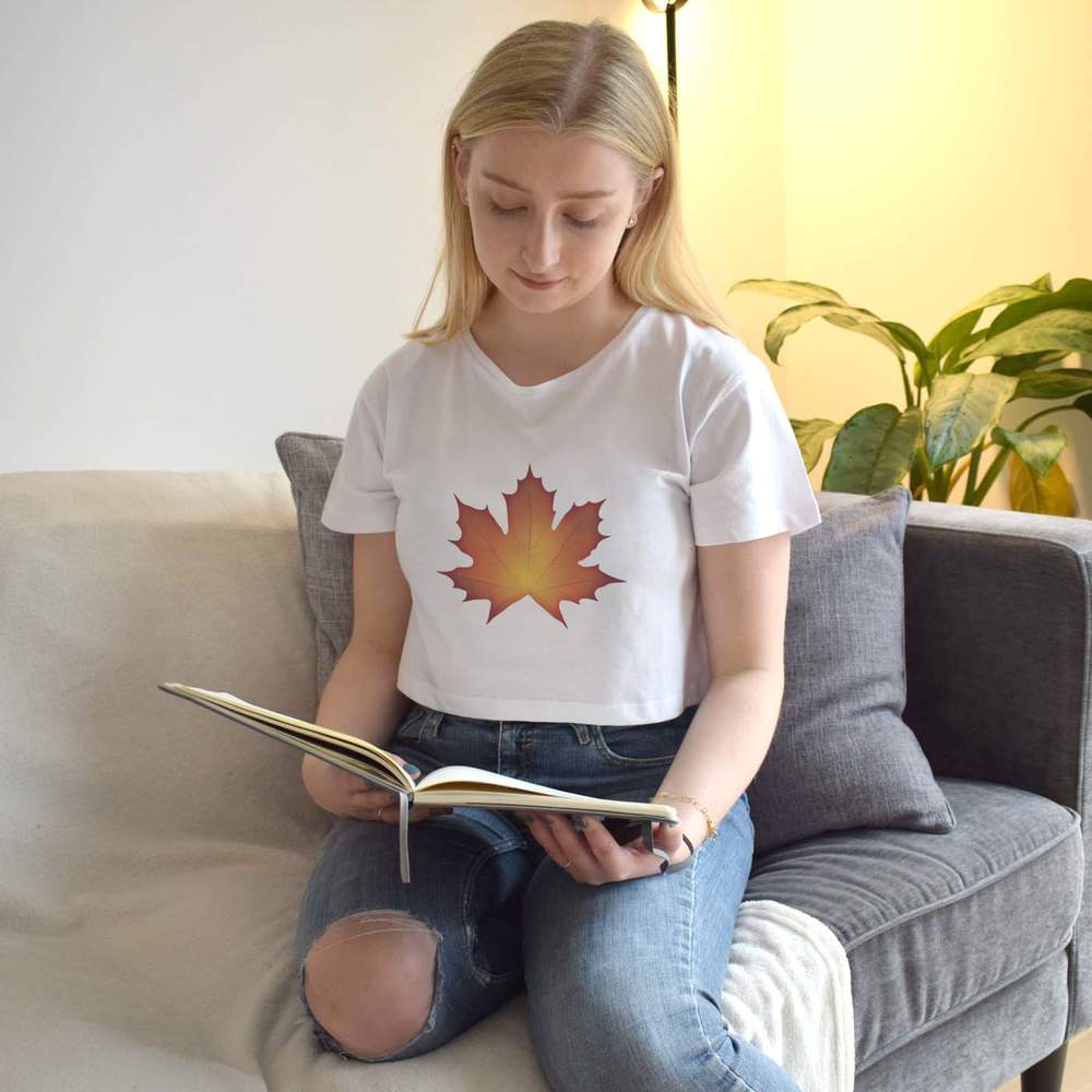 'Autumn Maple Leaf' Women's Cotton Crop Tops (CO041633)