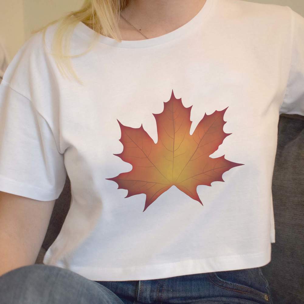 'Autumn Maple Leaf' Women's Cotton Crop Tops (CO041633)