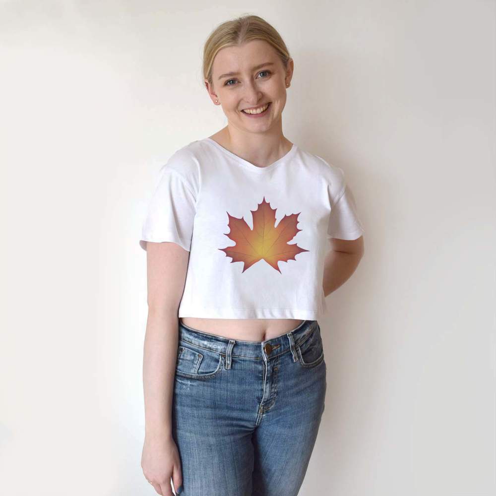 'Autumn Maple Leaf' Women's Cotton Crop Tops (CO041633)