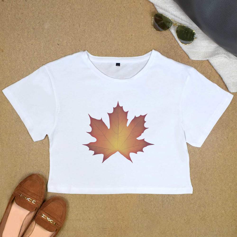 'Autumn Maple Leaf' Women's Cotton Crop Tops (CO041633)