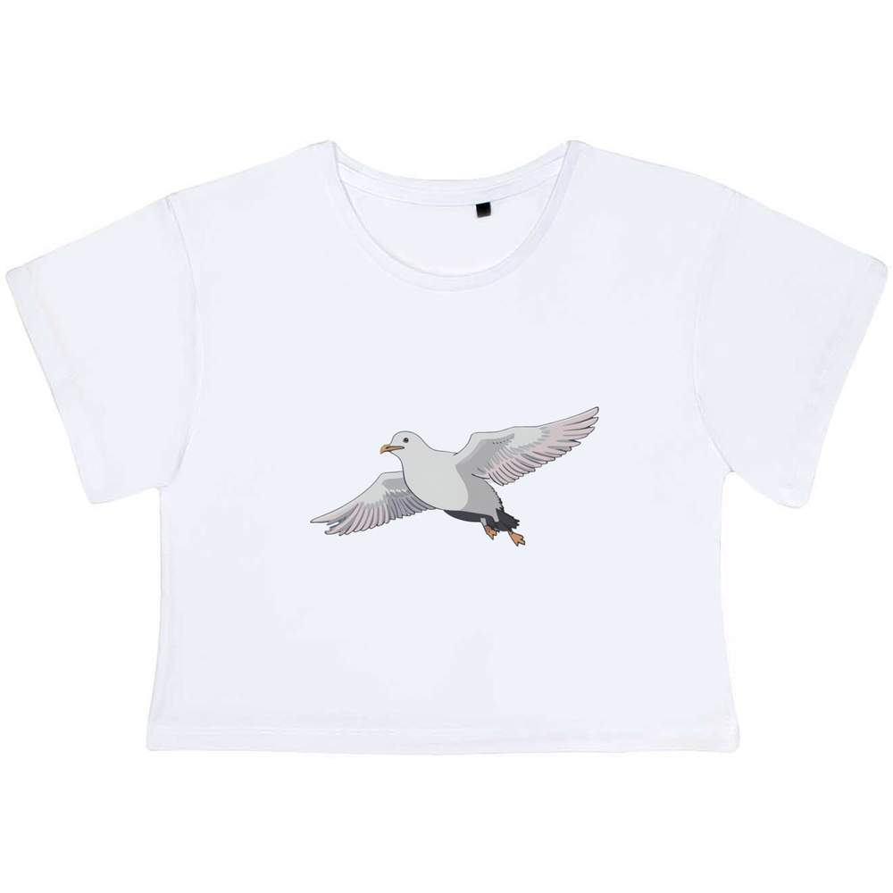 'Seagull In Flight' Women's Cotton Crop Tops (CO044251)