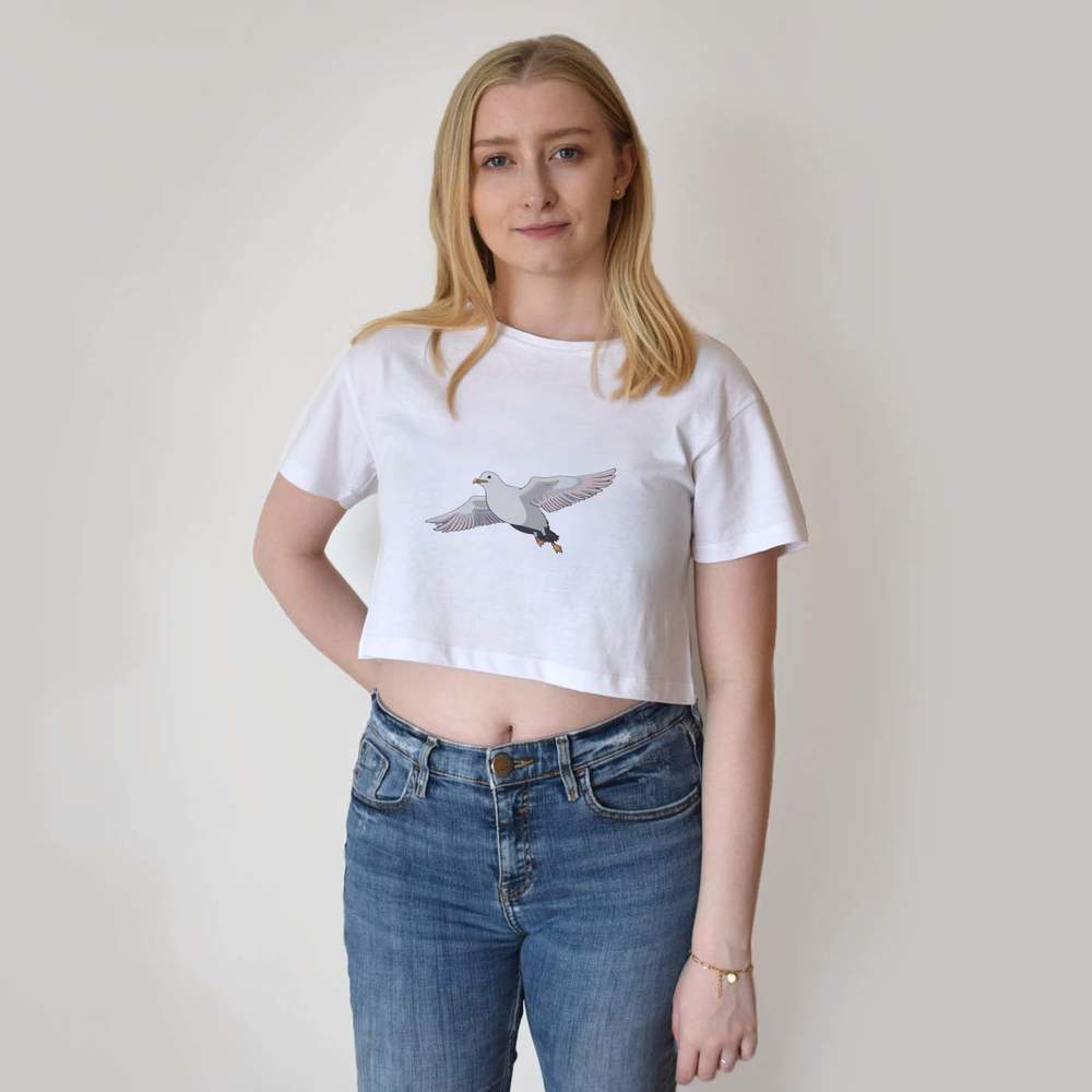 'Seagull In Flight' Women's Cotton Crop Tops (CO044251)