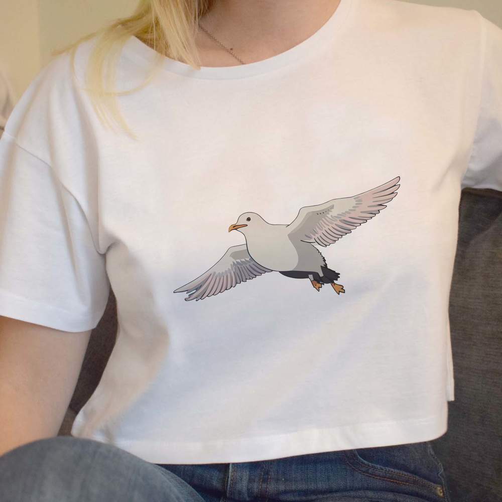 'Seagull In Flight' Women's Cotton Crop Tops (CO044251)