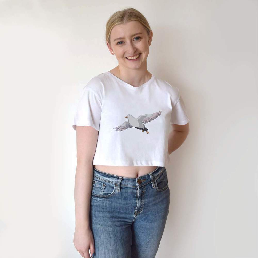 'Seagull In Flight' Women's Cotton Crop Tops (CO044251)