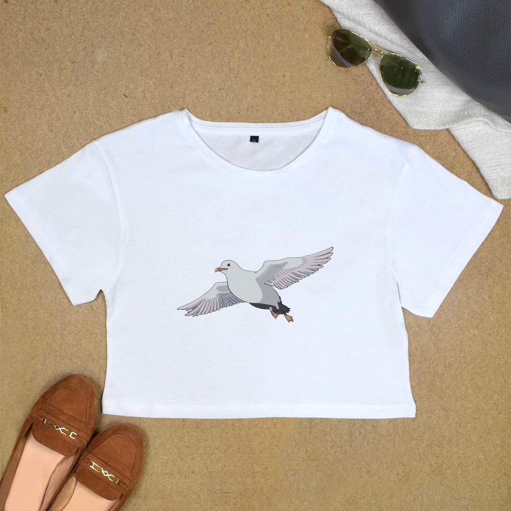 'Seagull In Flight' Women's Cotton Crop Tops (CO044251)