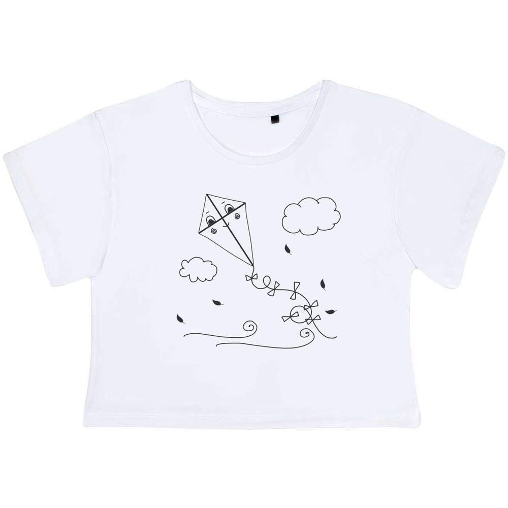 'Kite Flying on a Windy Day' Women's Cotton Crop Tops (CO044808)