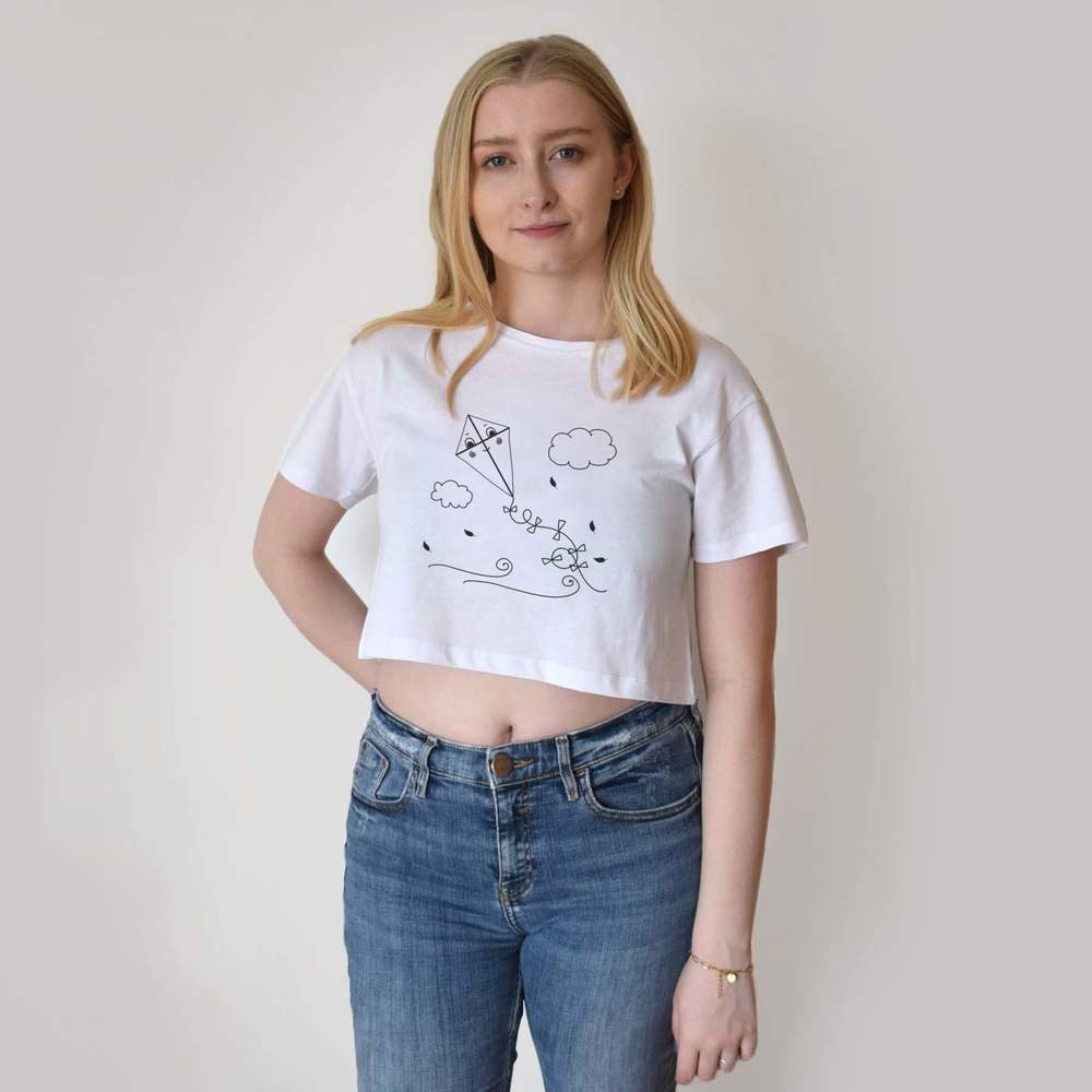 'Kite Flying on a Windy Day' Women's Cotton Crop Tops (CO044808)