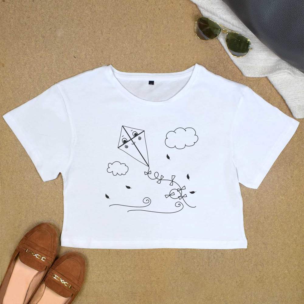 'Kite Flying on a Windy Day' Women's Cotton Crop Tops (CO044808)