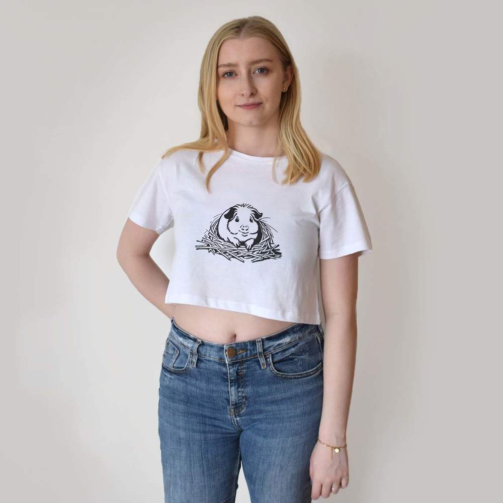 'Guinea Pig in Fresh Bedding' Women's Cotton Crop Tops (CO046054)