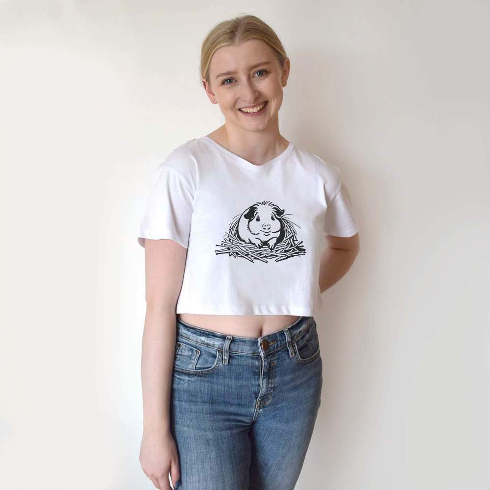 'Guinea Pig in Fresh Bedding' Women's Cotton Crop Tops (CO046054)