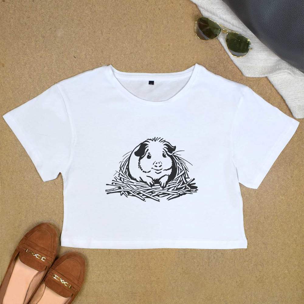 'Guinea Pig in Fresh Bedding' Women's Cotton Crop Tops (CO046054)