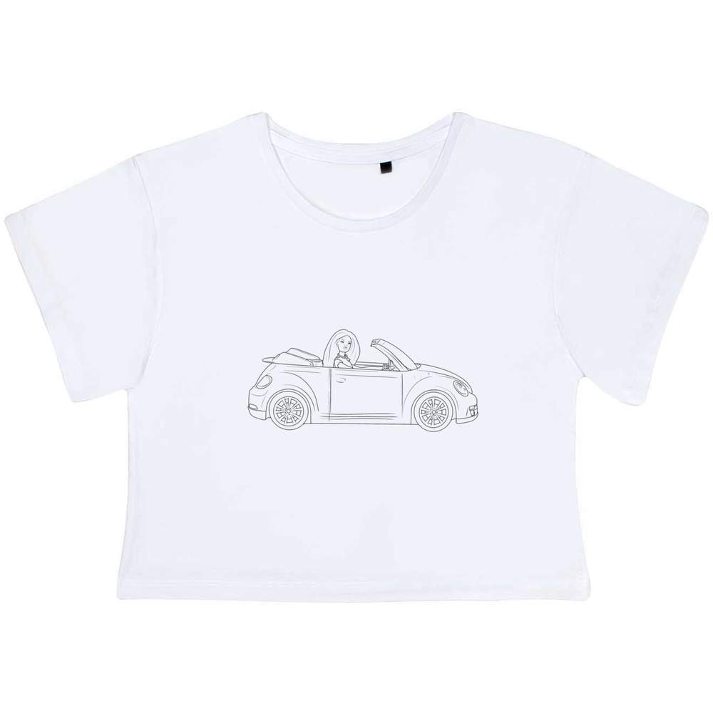 'Toy Car & Doll' Women's Cotton Crop Tops (CO047860)