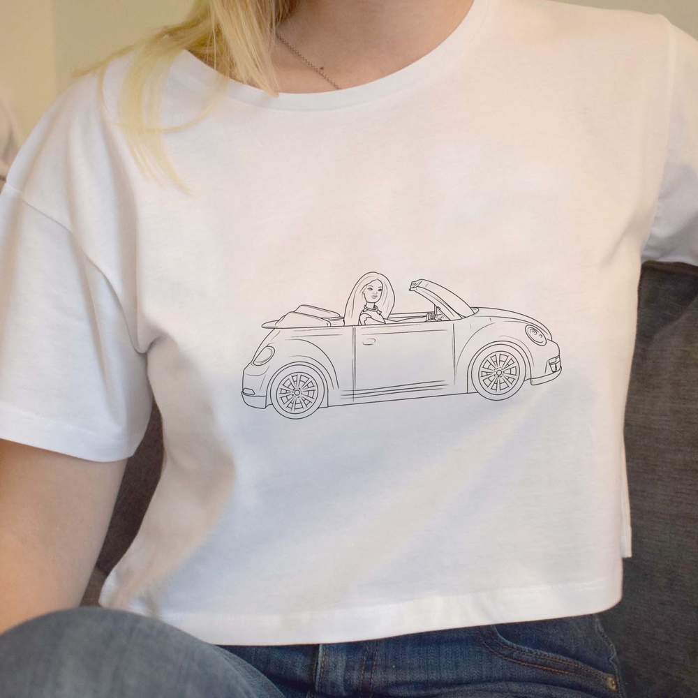 'Toy Car & Doll' Women's Cotton Crop Tops (CO047860)