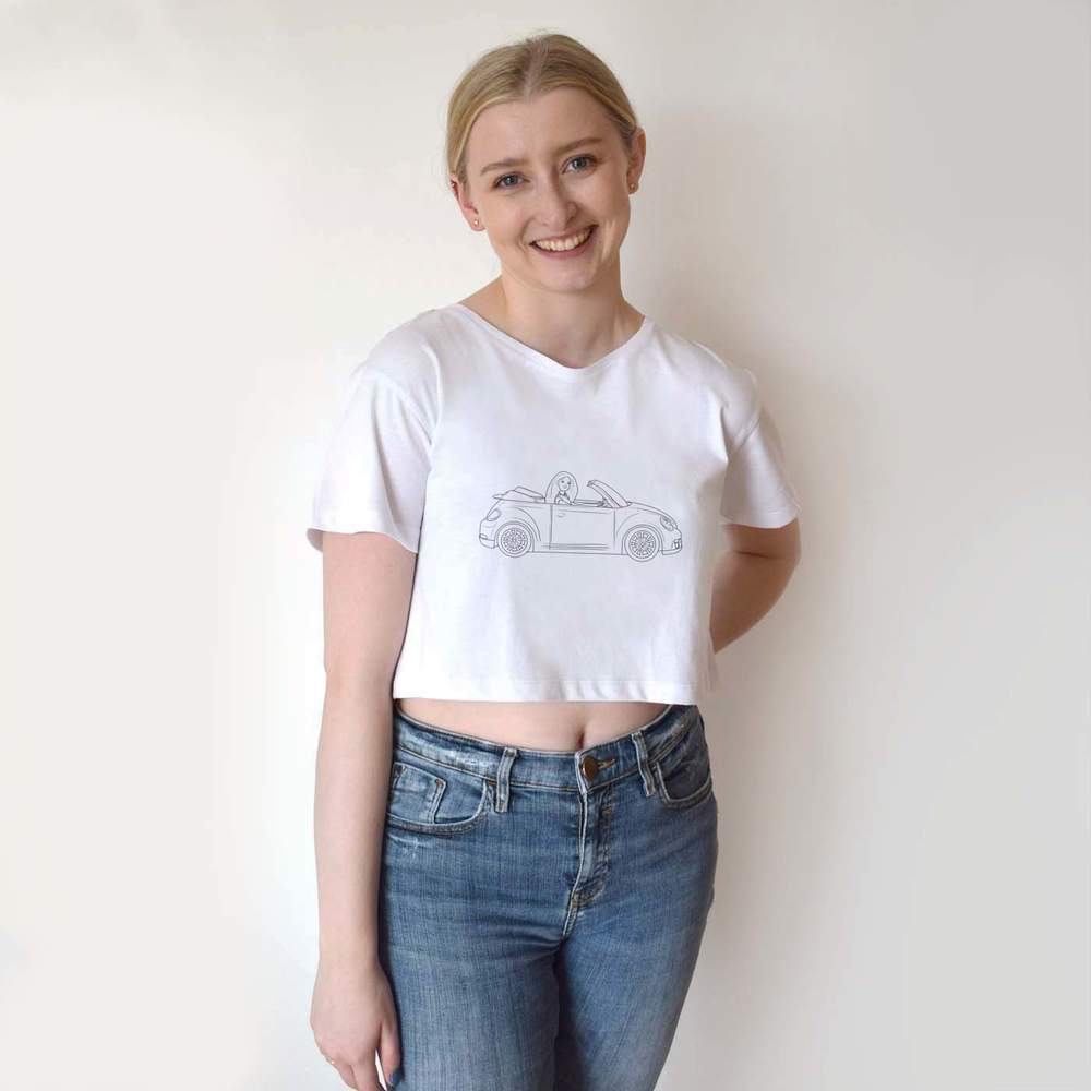 'Toy Car & Doll' Women's Cotton Crop Tops (CO047860)