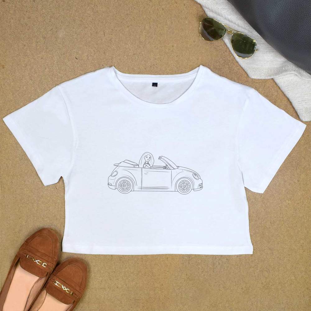 'Toy Car & Doll' Women's Cotton Crop Tops (CO047860)