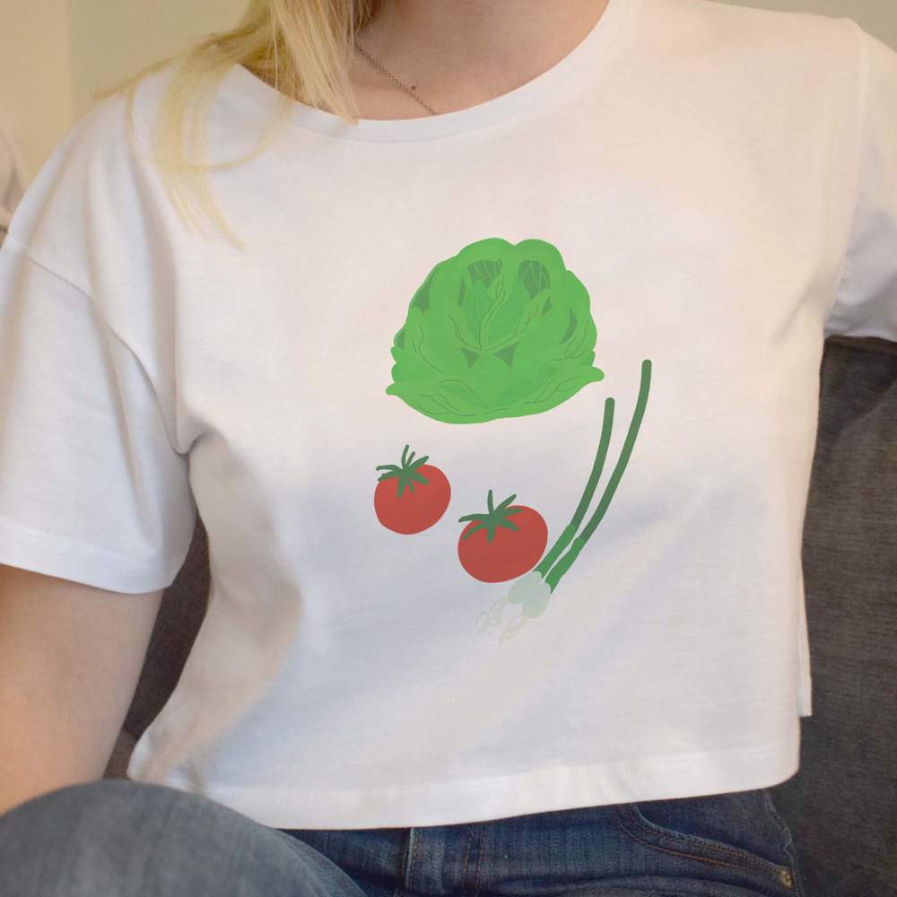 'Fresh Summer Salad' Women's Cotton Crop Tops (CO051508)