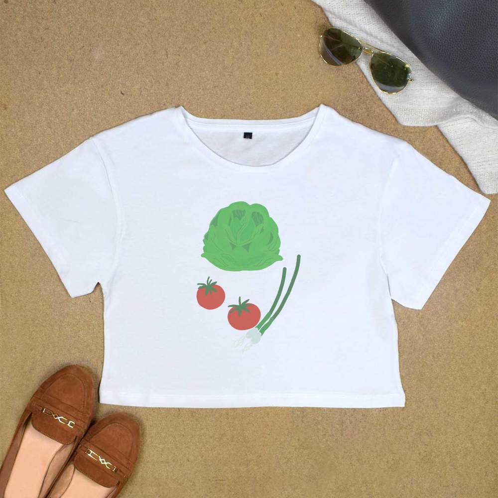 'Fresh Summer Salad' Women's Cotton Crop Tops (CO051508)