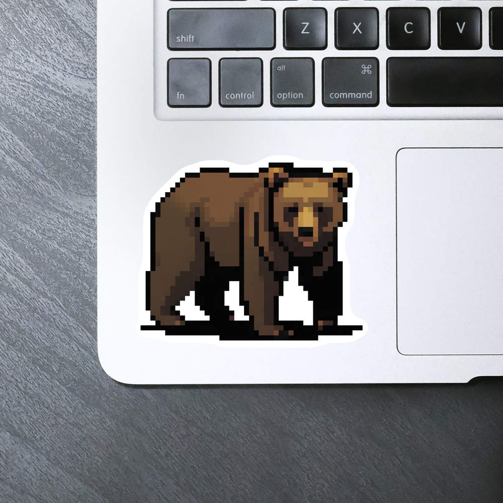 Medium 100mm 'Pixel Art Brown Bear' Permanent Sticker Decal for