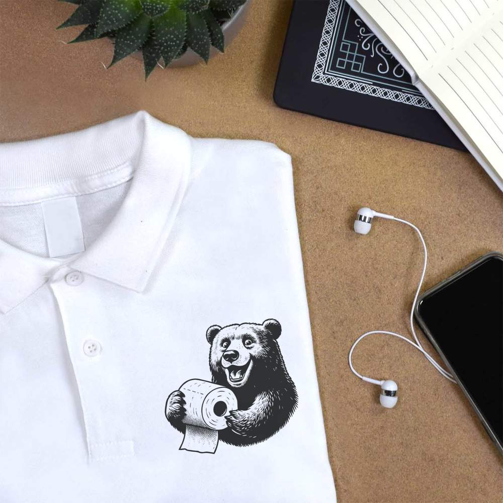 'Bear Holding Toilet Paper' Adult Polo Shirt / T-Shirt (PL051158)