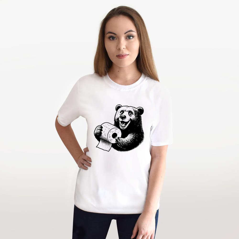 'Bear Holding Toilet Paper' Men's / Women's Cotton T-Shirts (TA051158)