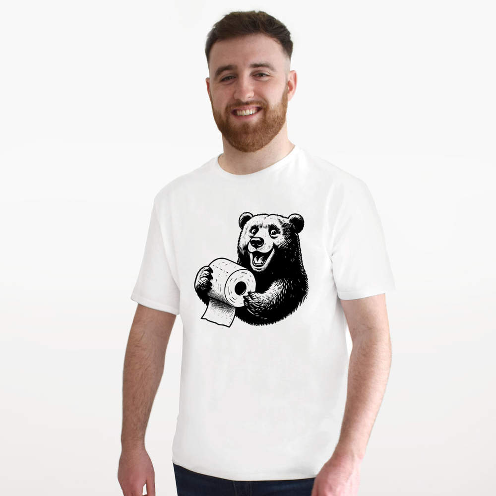 'Bear Holding Toilet Paper' Men's / Women's Cotton T-Shirts (TA051158)